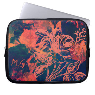 Abstrakte rote Rosen-Kunstmonogramm Laptopschutzhülle