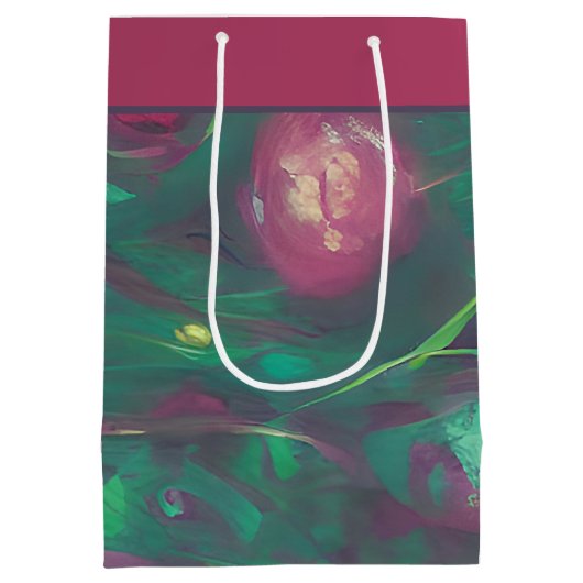 Abstrakte rote Rosen mittelgroße Geschenktüte (Rückseite)