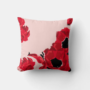 Abstrakte rote Rosen und Mohnblumen Kissen