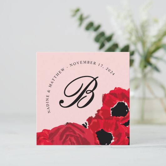 Abstrakte Rote Rosen und Poppies Save the Date Einladung (Stehend Vorderseite)