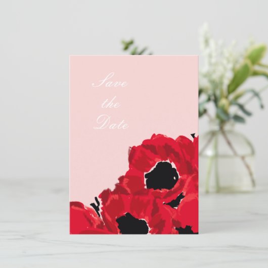 Abstrakte Rote Rosen und Poppies Save the Date Einladung (Stehend Vorderseite)
