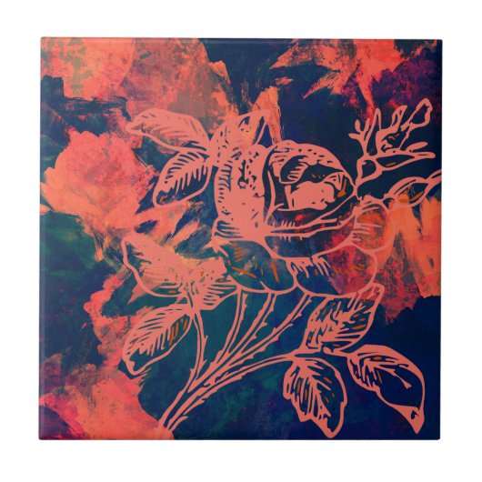 Abstrakte rote Rosenkunst Fliese (Vorderseite)