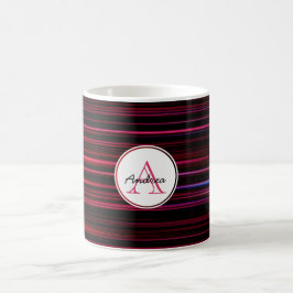 Abstrakte Rote Streifen auf Mit Monogramm Schwarz Kaffeetasse