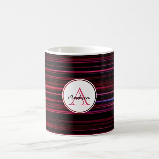Abstrakte Rote Streifen auf Mit Monogramm Schwarz Kaffeetasse (Mittel)