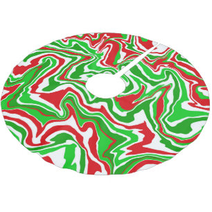 Abstrakte rote und grüne Candy Cane Wavy Streifen Polyester Weihnachtsbaumdecke