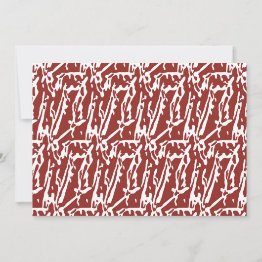 Abstrakte, rote und orange Formen mischen sich und Einladung (Rückseite)