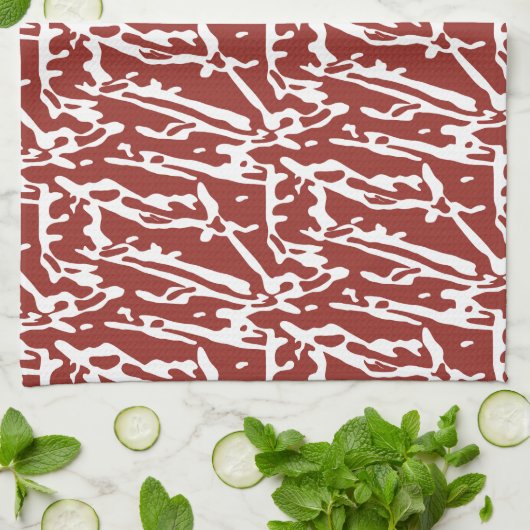 Abstrakte, rote und orange Formen mischen sich und Geschirrtuch (Gefaltet)