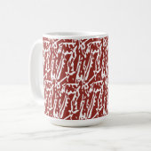Abstrakte, rote und orange Formen mischen sich und Kaffeetasse (Vorderseite Links)