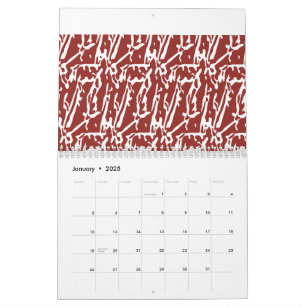 Abstrakte, rote und orange Formen mischen sich und Kalender