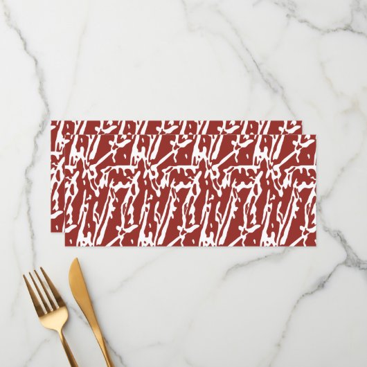 Abstrakte, rote und orange Formen mischen sich und Menükarte (Vorderseite/Rückseite Beispiel)