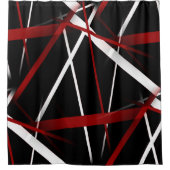 Abstrakte rote und weiße Linien im schwarzen Hinte Duschvorhang (Vorderseite)