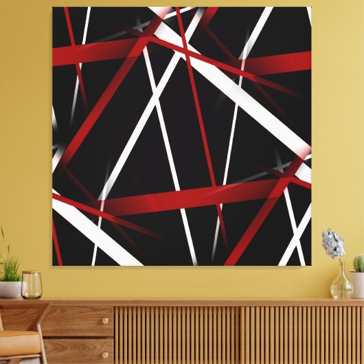 Abstrakte rote und weiße Linien im schwarzen Hinte Leinwanddruck (Insitu (Wohnzimmer))