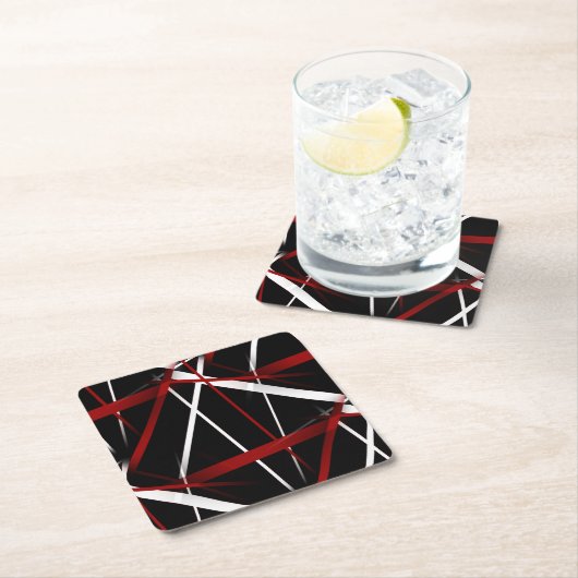 Abstrakte rote und weiße Linien im schwarzen Hinte Rechteckiger Pappuntersetzer (Vor Ort)