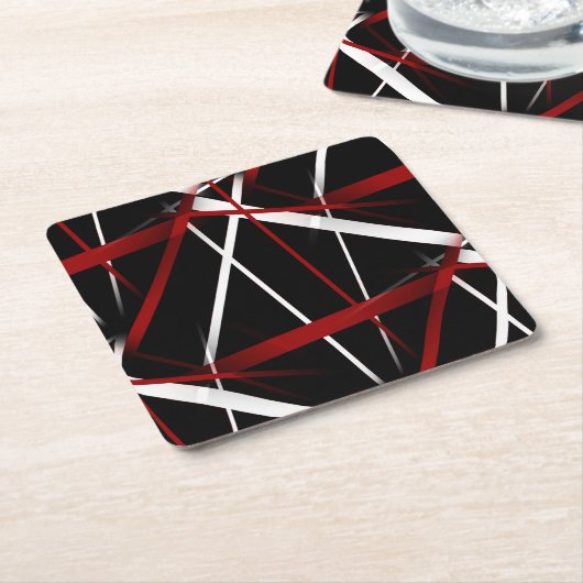 Abstrakte rote und weiße Linien im schwarzen Hinte Rechteckiger Pappuntersetzer (angewinkelt)