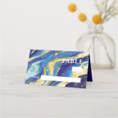 Abstrakte Royal Navy Blue and Gold Wedding Platzkarte (Rückseite)