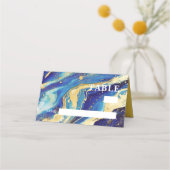 Abstrakte Royal Navy Blue and Gold Wedding Platzkarte (Vorderseite)