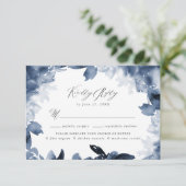 Abstrakte RSVP-Karte für Indigoflora mit Wahlmögli RSVP Karte (Stehend Vorderseite)