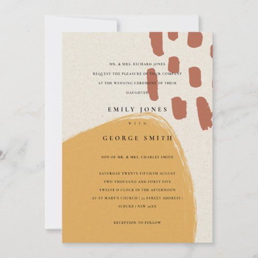 ABSTRAKTE RUST ORANGE KRAFT SCANDI WEDING INVITE DANKESKARTE (Vorderseite)