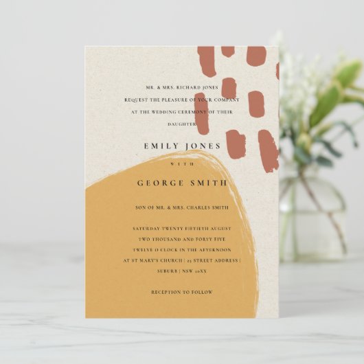 ABSTRAKTE RUST ORANGE KRAFT SCANDI WEDING INVITE DANKESKARTE (Stehend Vorderseite)
