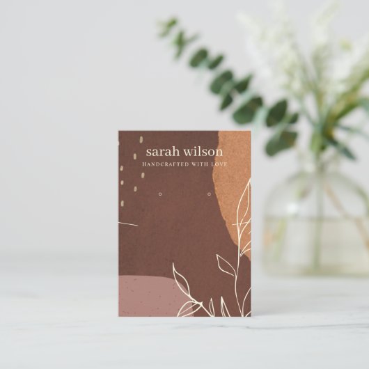 Abstrakte Rust Orange Leaf Necklle Earring Display Visitenkarte (Stehend Vorderseite)