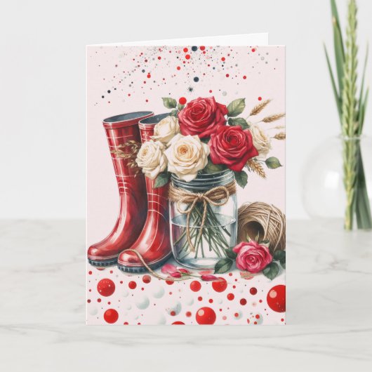 Abstrakte rustikale Rosen und Regenstiefel Karte (Vorderseite)