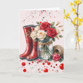 Abstrakte rustikale Rosen und Regenstiefel Karte (Gelbe Blume)