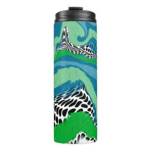 Abstrakte Sage Green und Blue, Black und White Dot Thermosbecher
