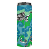 Abstrakte Sage Green und Blue, Black und White Dot Thermosbecher (Rückseite)