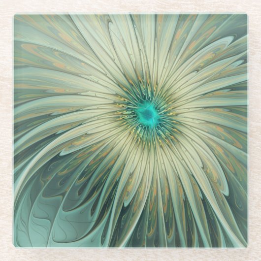 Abstrakte Sage-Grün Fantasy-Blumen-Fraktal-Kunst Glasuntersetzer (Vorderseite)