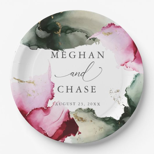 Abstrakte Sage Scarlet Pink Aquarellpapier Teller (Vorderseite)