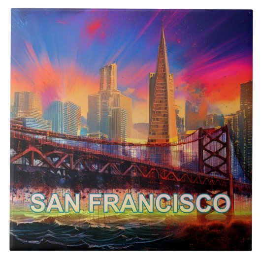 Abstrakte San Francisco Skyline Art Modern Fliese (Vorderseite)