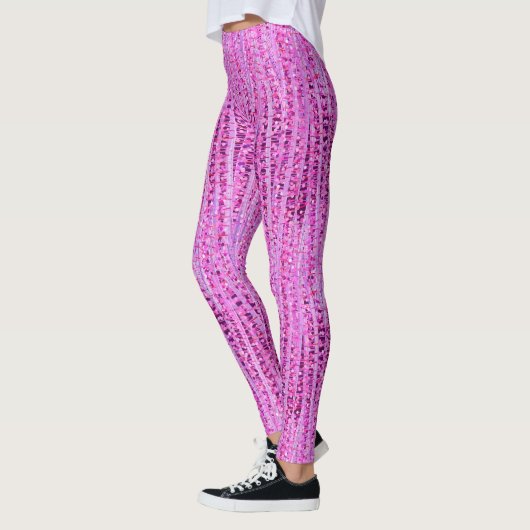 Abstrakte Satinstreifen und -punkte, Amethyst Lila Leggings (Links)