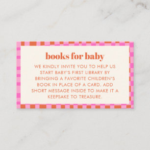 Abstrakte Schecks Pink Orange Baby Shower Bücher Begleitkarte