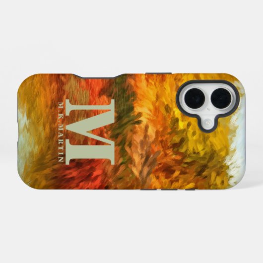 Abstrakte Schlaganfälle der Autumn Lake Monogram I iPhone 16 Hülle (Rückseite (Horizontal))