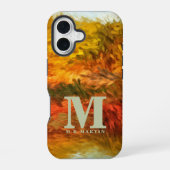 Abstrakte Schlaganfälle der Autumn Lake Monogram I iPhone 16 Hülle (Rückseite)