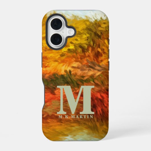 Abstrakte Schlaganfälle der Autumn Lake Monogram I iPhone 16 Hülle (Rückseite)