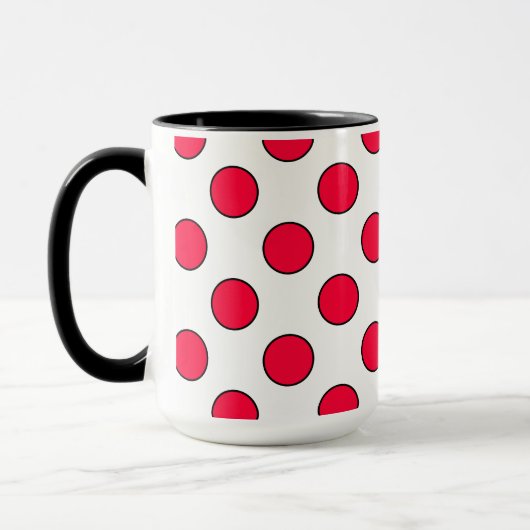 Abstrakte, schlichte, rote Polka-Punkte, um die he Tasse (Links)