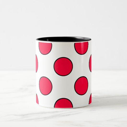 Abstrakte, schlichte, rote Polka-Punkte, um die he Zweifarbige Tasse (Mittel)