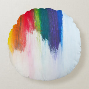 Abstrakte Schmerzen in Gelb, Orange, Rot, Grün un Rundes Kissen