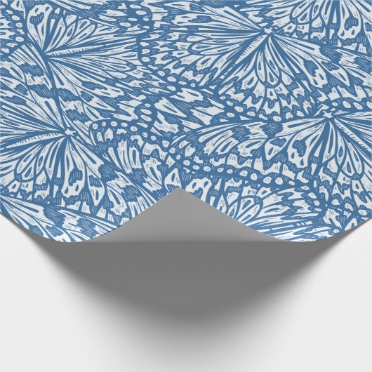 Abstrakte Schmetterlingstierwerbung in Blau Geschenkpapier (Ecke)