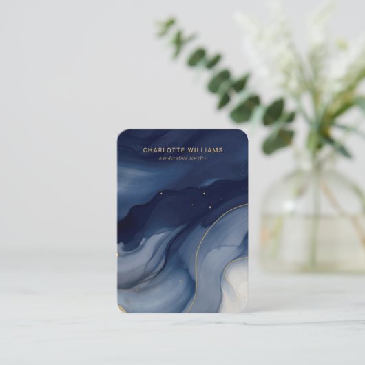 Abstrakte Schmuckkarte für Navy und Gold Visitenkarte (Stehend Vorderseite)
