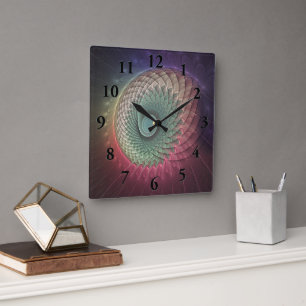 Abstrakte Schnecke Farben Modernes Fraktal Kunst,  Quadratische Wanduhr