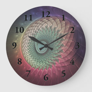 Abstrakte Schnecke Farbige Moderne Fraktal-Kunst Große Wanduhr
