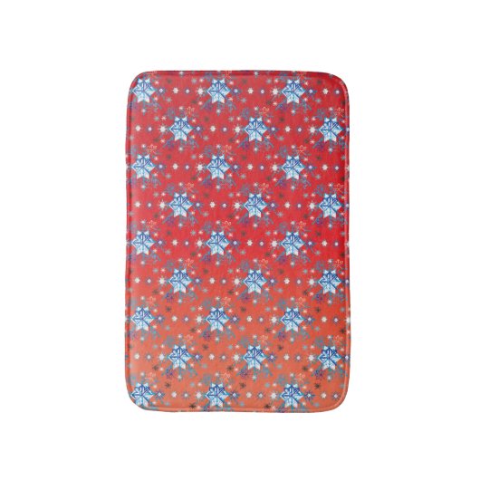 Abstrakte Schneeflocken in Rot und Blau Badematte (Vorderseite Vertikal)