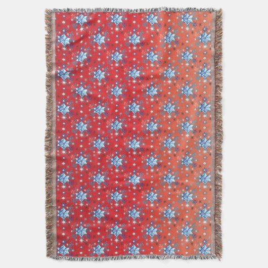 Abstrakte Schneeflocken in Rot und Blau Decke (Vorderseite Vertikal)