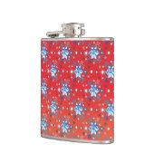 Abstrakte Schneeflocken in Rot und Blau Flachmann (Links)