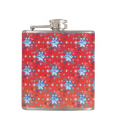 Abstrakte Schneeflocken in Rot und Blau Flachmann (Vorderseite)