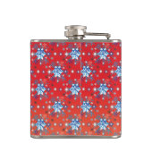 Abstrakte Schneeflocken in Rot und Blau Flachmann (Rückseite)