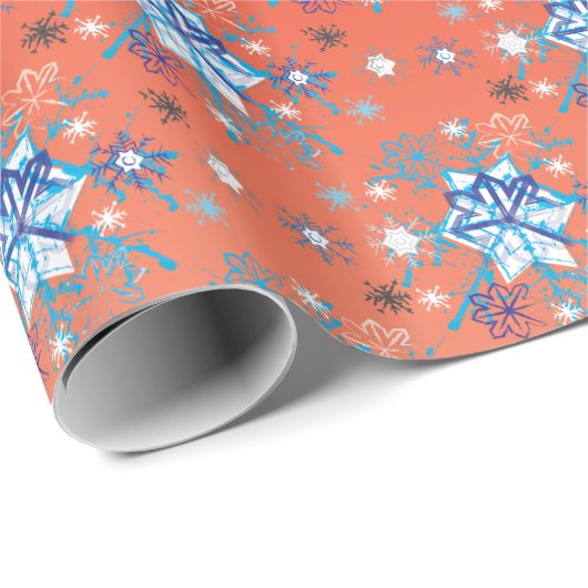 Abstrakte Schneeflocken in Rot und Blau Geschenkpapier (Rolleneckpunkt)