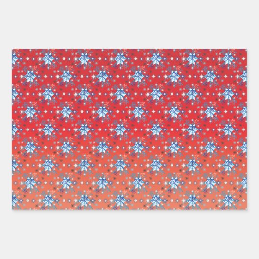 Abstrakte Schneeflocken in Rot und Blau Geschenkpapier Set (Vorderseite 2)